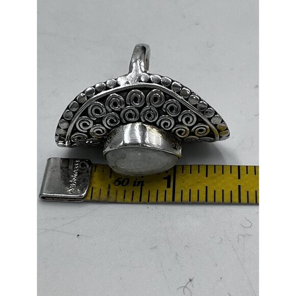 Sterling Silver Teardrop Moonstone Swirl Scrolls Bali Detail Long Ring Sz 7.5 - Picture 9 of 16